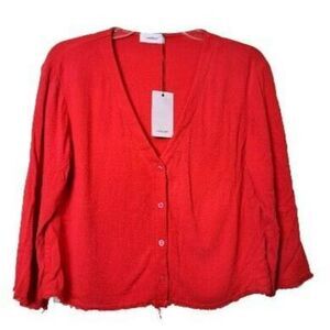 Lanston Cropped Cardigan Raw Hem Red 3/4 Sleeves Women's S NWT See Measurements